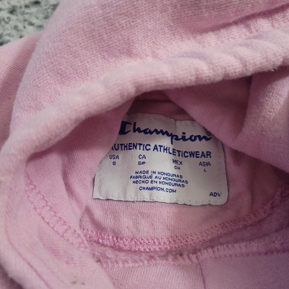 Champion Hoodie Womens Small Pink Sweater Sweatshirt Sleeve Big Logo Pullover - Picture 3 of 7